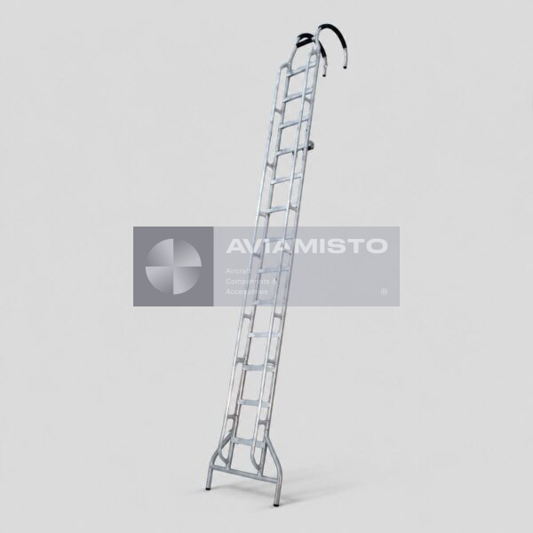 8-9905-00 tail boom entrance ladder complete narrow tubular maintenance ladder with full rung structure, wide lower support base and twin curved padded upper hooks