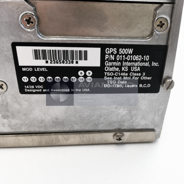 011-01062-10 Garmin GPS 500W identification plate