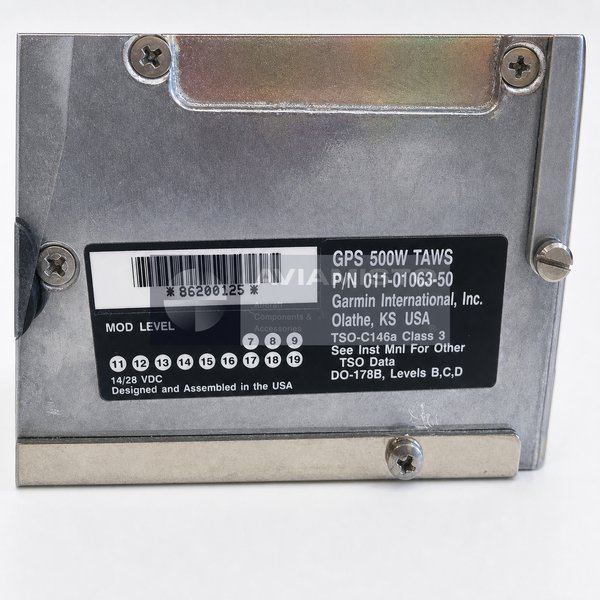011-01063-50 Garmin GPS 500W TAWS identification plate