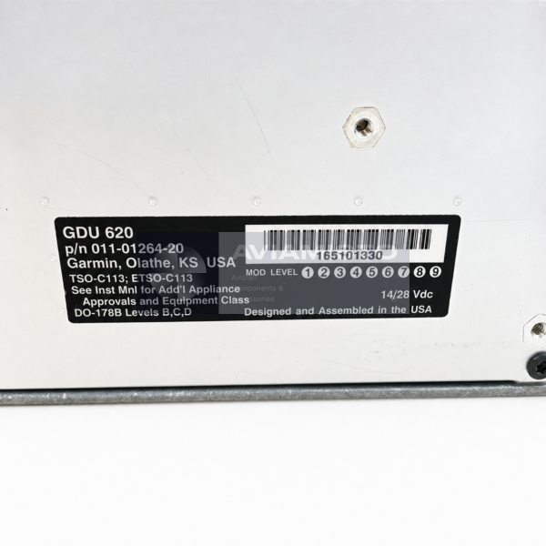 011-01264-20 Garmin GDU 620 identification plate