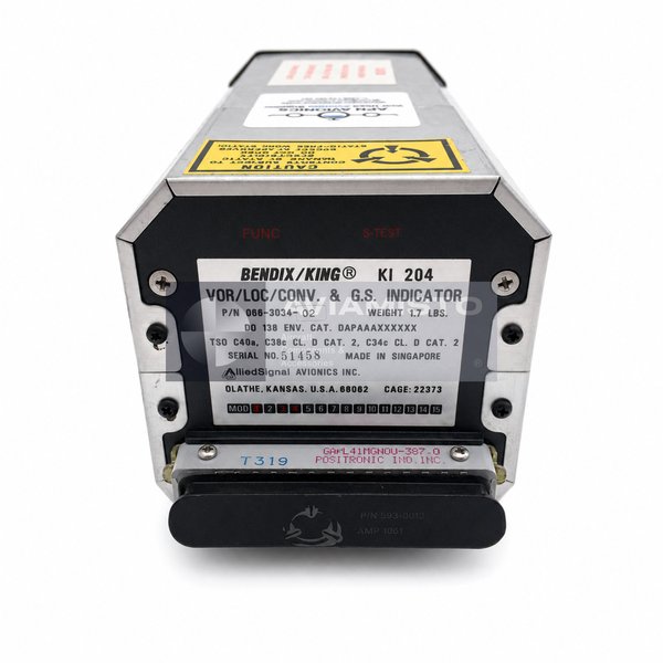 066-3034-02 BendixKing KI 204 VOR LOC glideslope indicator identification plate
