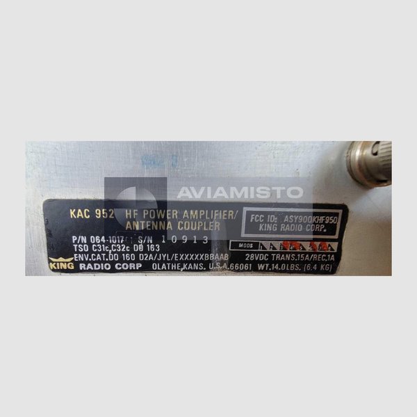 064-1017-01 BendixKing KAC 952 exact identification plate