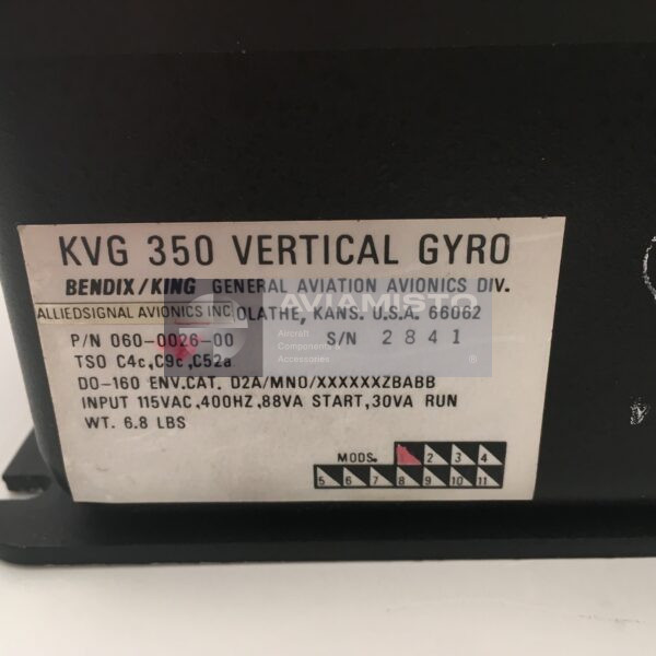 060-0026-00 BendixKing KVG 350 identification plate
