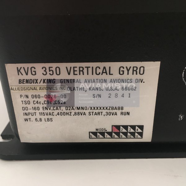 060-0026-00 BendixKing KVG 350 identification plate