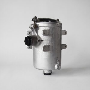 12TF15 fuel filter with cylindrical housing, mounting lugs and capped connections