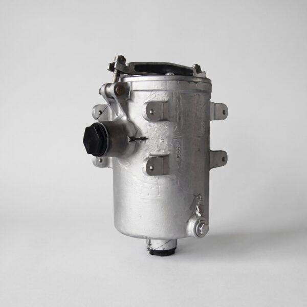 12TF15 fuel filter with cylindrical housing, mounting lugs and capped connections