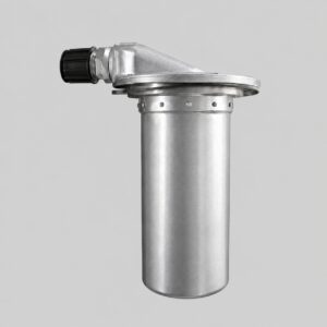 14GF19SN hydraulic filter reference with tall silver cylindrical canister, flanged top and black-capped side connector