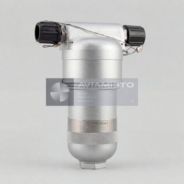 15GF12SN-1 hydraulic filter illustration with cylindrical housing and capped ports