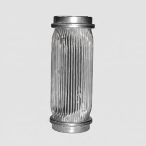 340.099A filter element with a pleated cylindrical body and metal end collars