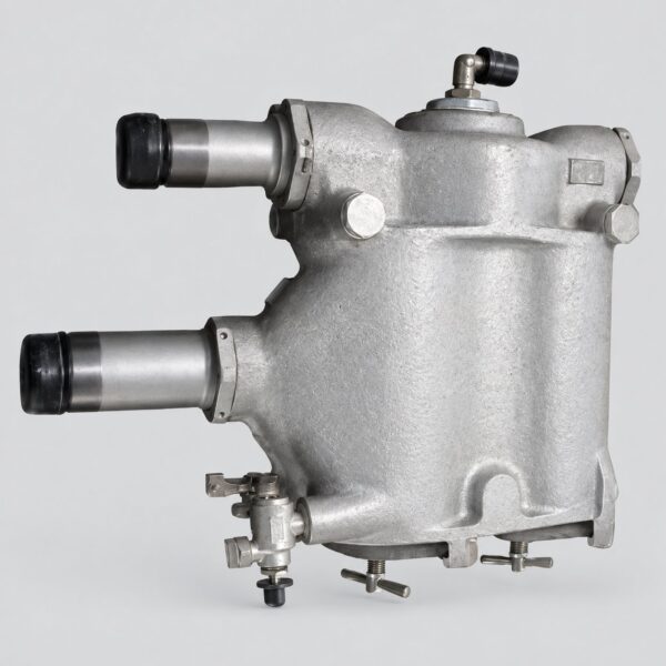 8D2.966.003-01 fuel filter with housing, two left-facing capped pipes, top elbow and lower drain