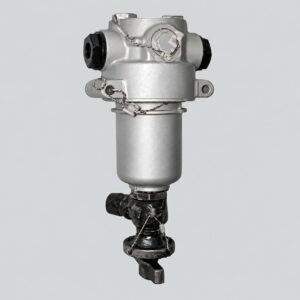 8D2.966.118-2 fuel filter with housing, opposing capped ports, sealed access cap and lower valve