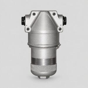 8D2.966.411-2 hydraulic filter with four mounting holes, capped side connections, cylindrical body and lower cap