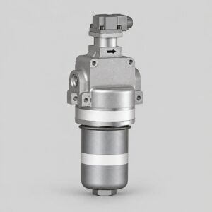 8D2.966.470 hydraulic filter with banded cylindrical bowl, cast upper housing, side port and top connector