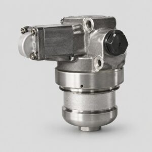 8D2.966.504 hydraulic filter with horizontal side module, black front cap, threaded ports and compact lower bowl