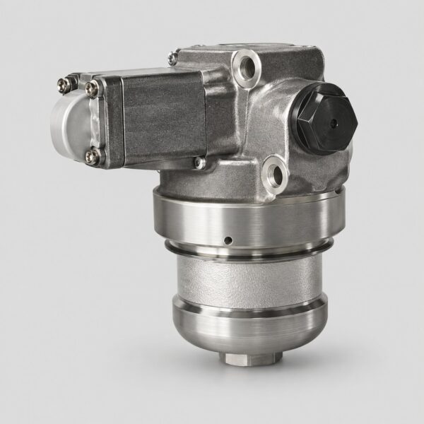 8D2.966.504 hydraulic filter with horizontal side module, black front cap, threaded ports and compact lower bowl