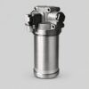 8D2.966.505-06 hydraulic filter reference with cylindrical metal bowl, upper housing, threaded ports and black side cap