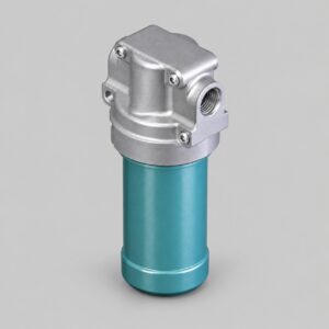 8D2.966.512-03 hydraulic filter reference with teal cylindrical bowl, silver cast upper housing, front threaded port and mounting ear