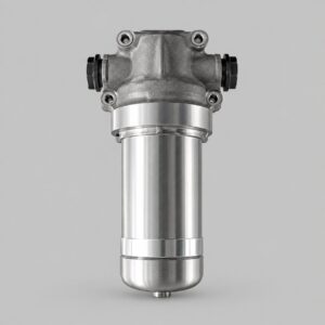 8D2.966.516-04 hydraulic filter reference with tall polished bowl, cast upper head, black side caps and mounting holes