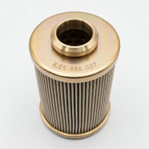 8D5.886.027 filter element illustration with a gold-tone upper cap and pleated body