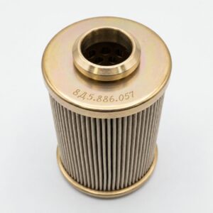 8D5.886.057 filter element illustration with a gold-tone upper cap and pleated body