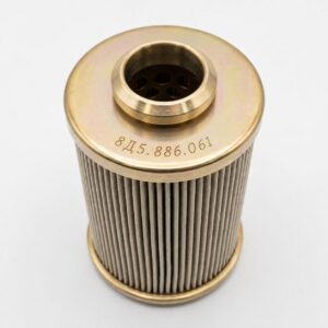 8D5.886.061 filter element illustration with a gold-tone upper cap and pleated body
