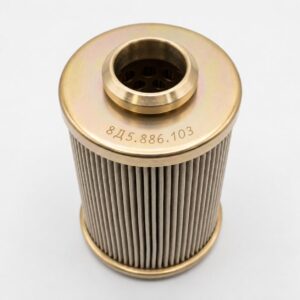 8D5.886.103 filter element illustration with a gold-tone upper cap and pleated body