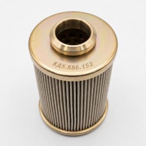 8D5.886.152 filter element illustration with a gold-tone upper cap and pleated body