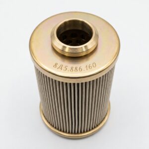 8D5.886.160 filter element illustration with a gold-tone upper cap and pleated body