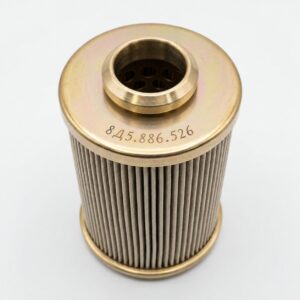 8D5.886.526 filter element illustration with a gold-tone upper cap and pleated body