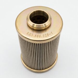 8D5.886.528-1 filter element illustration with a gold-tone upper cap and pleated body