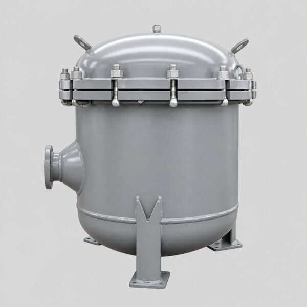 EALR.061146.009-01 fuel filter with vessel housing, domed lid, lid fasteners, side flange and support feet