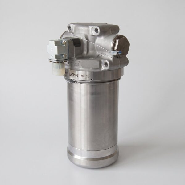 EALR.061146.010 hydraulic filter with cylindrical housing, electrical connector and identification plate