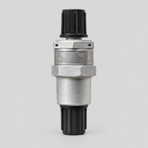 FG01 compact inline hydraulic filter with black ribbed end caps, silver collar, side holes and central hexagonal section