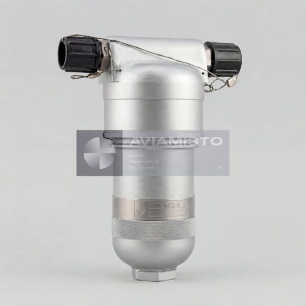 FG44/2-1 hydraulic filter illustration with cylindrical housing and capped ports