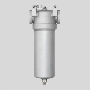 ZHKDE.061147.002 fuel filter with cylindrical housing, upper head, mounting ears and lower drain